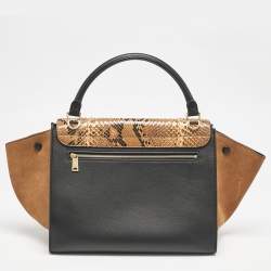 Celine Orange/Black Python, Leather and Suede Medium Trapeze Top Handle Bag