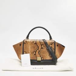 Celine Orange/Black Python, Leather and Suede Medium Trapeze Top Handle Bag