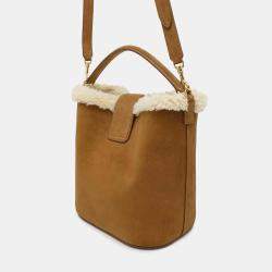 Celine Brown Suede Shearling Medium Louise Bag 