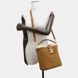 Celine Brown Suede Shearling Medium Louise Bag 