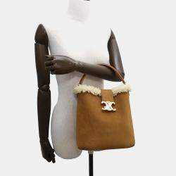 Celine Brown Suede Shearling Medium Louise Bag 