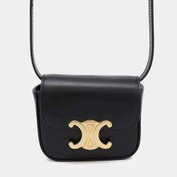 Celine Black Shiny Calf Leather Mini Triomphe Claude Shoulder Bag 