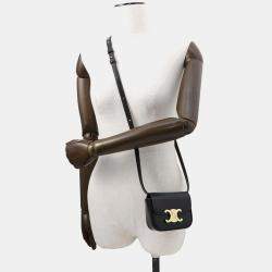 Celine Black Shiny Calf Leather Mini Triomphe Claude Shoulder Bag 