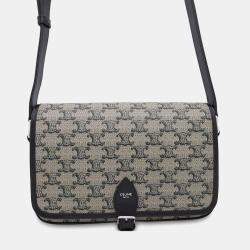 Celine Beige/Black Pvc Coated Canvas Calf Leather Small Folco Messenger Bag