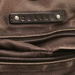 Pre Owned Celine Dark Brown Macadam Fabric and Croc Embossed Leather Tote