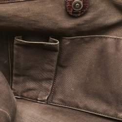 Pre Owned Celine Dark Brown Macadam Fabric and Croc Embossed Leather Tote