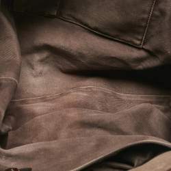 Pre Owned Celine Dark Brown Macadam Fabric and Croc Embossed Leather Tote