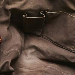 Pre Owned Celine Dark Brown Macadam Fabric and Croc Embossed Leather Tote