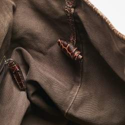 Pre Owned Celine Dark Brown Macadam Fabric and Croc Embossed Leather Tote