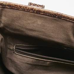 Pre Owned Celine Dark Brown Macadam Fabric and Croc Embossed Leather Tote