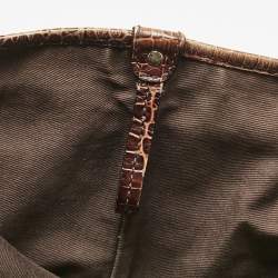 Pre Owned Celine Dark Brown Macadam Fabric and Croc Embossed Leather Tote