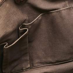 Pre Owned Celine Dark Brown Macadam Fabric and Croc Embossed Leather Tote