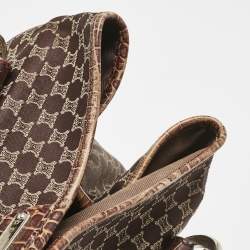 Pre Owned Celine Dark Brown Macadam Fabric and Croc Embossed Leather Tote