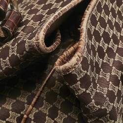 Pre Owned Celine Dark Brown Macadam Fabric and Croc Embossed Leather Tote