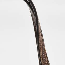 Pre Owned Celine Dark Brown Macadam Fabric and Croc Embossed Leather Tote