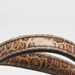 Pre Owned Celine Dark Brown Macadam Fabric and Croc Embossed Leather Tote