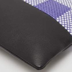 Celine Purple/Black Woven Raffia and Leather Gingham Clutch
