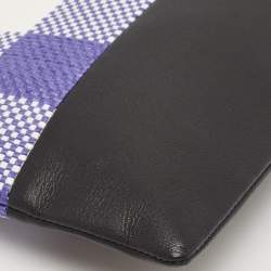 Celine Purple/Black Woven Raffia and Leather Gingham Clutch