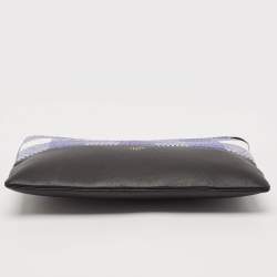 Celine Purple/Black Woven Raffia and Leather Gingham Clutch