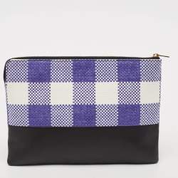 Celine Purple/Black Woven Raffia and Leather Gingham Clutch