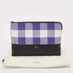 Celine Purple/Black Woven Raffia and Leather Gingham Clutch