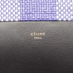 Celine Purple/Black Woven Raffia and Leather Gingham Clutch