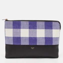 Celine Purple/Black Woven Raffia and Leather Gingham Clutch