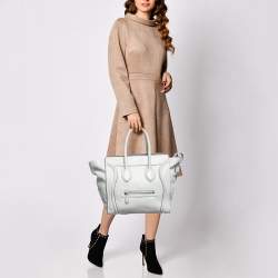Pre Owned Celine Light Grey Leather Mini Luggage Tote