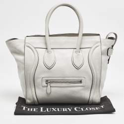 Pre Owned Celine Light Grey Leather Mini Luggage Tote