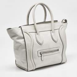 Pre Owned Celine Light Grey Leather Mini Luggage Tote