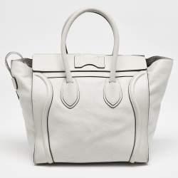 Pre Owned Celine Light Grey Leather Mini Luggage Tote