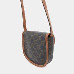 Celine Busas Shoulder Bag Tan Pvc Coated Canvas Leather Size Mini