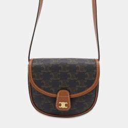 Celine Busas Shoulder Bag Tan Pvc Coated Canvas Leather Size Mini