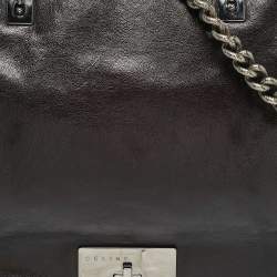 Pre Owned Celine Choco Brown Leather Turn Lock Flap Satchel