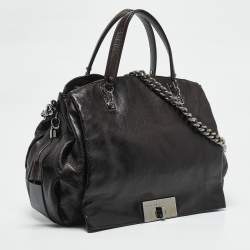 Pre Owned Celine Choco Brown Leather Turn Lock Flap Satchel