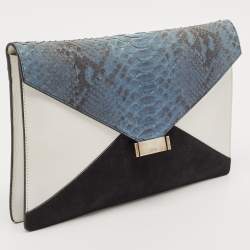 Celine Tricolor Leather, Suede and Python Diamond Clutch