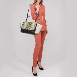 Pre Owned Celine Multicolor Python and Leather Medium Trapeze Top Handle Bag