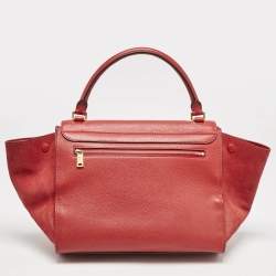 Celine Red Leather and Suede Medium Trapeze Top Handle Bag