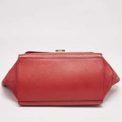 Celine Red Leather and Suede Medium Trapeze Top Handle Bag