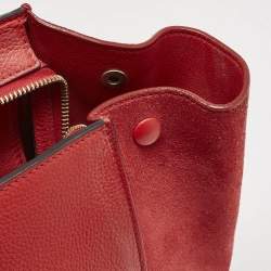 Celine Red Leather and Suede Medium Trapeze Top Handle Bag
