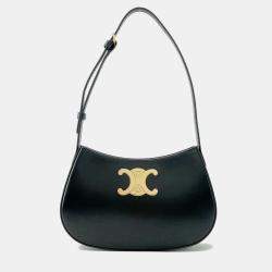 Celine Black Calf Leather Triomphe Tilley Medium Shoulder Bag 