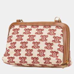 Celine Beige/Brown Triomphe Embroidered Canvas Clutch On Chain
