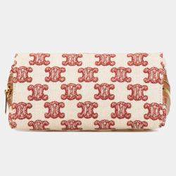 Celine Beige/Brown Triomphe Embroidered Canvas Clutch On Chain