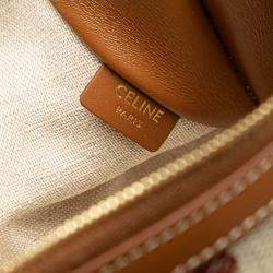 Celine Beige/Brown Triomphe Embroidered Canvas Clutch On Chain