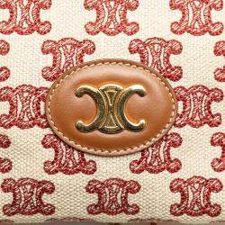 Celine Beige/Brown Triomphe Embroidered Canvas Clutch On Chain