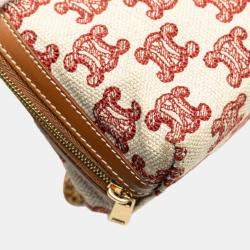 Celine Beige/Brown Triomphe Embroidered Canvas Clutch On Chain