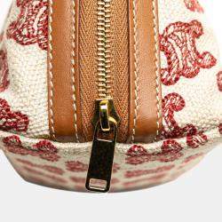 Celine Beige/Brown Triomphe Embroidered Canvas Clutch On Chain