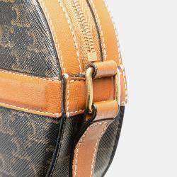 Celine Brown Triomphe Coated Canvas Round Purse on Strap