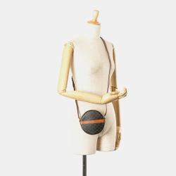 Celine Brown Triomphe Coated Canvas Round Purse on Strap