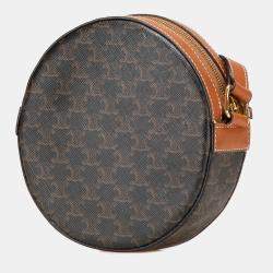 Celine Brown Triomphe Coated Canvas Round Purse on Strap